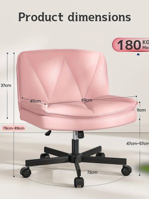 27" W Criss Cross Chair With Wheels, Cross Legged Office Chair, Comfy Vanity Chairs With Wheels And Back, Swivel Armless Office Chairs, 2-Layer Cushion, Height Adjustable, Home Office