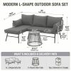 Bezseller 3pcs Outdoor Patio Rattan Furniture Set, L-Shaped Conversation Set with Coffee Table for Backyard, Balcony, Garden, Porch, Patio