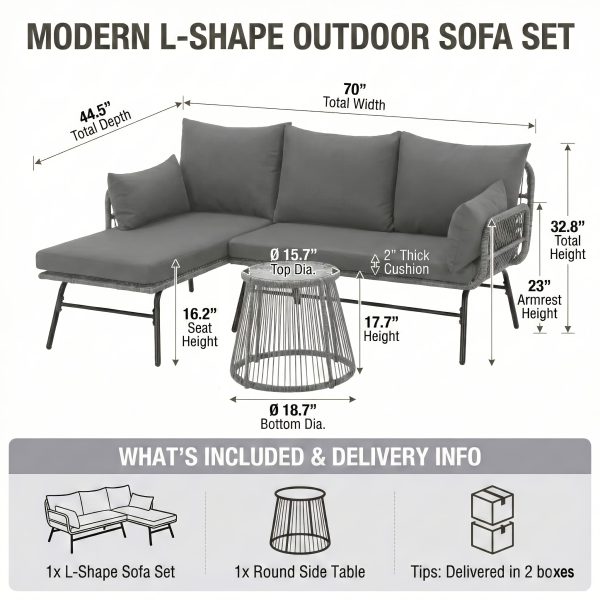 Bezseller 3pcs Outdoor Patio Rattan Furniture Set, L-Shaped Conversation Set with Coffee Table for Backyard, Balcony, Garden, Porch, Patio