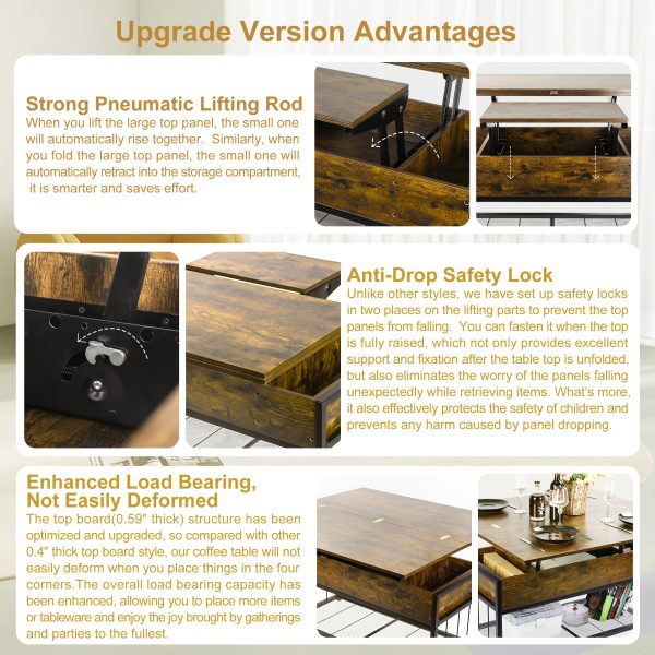 product-fancy-60a1e3c0-c02a-48eb-9a14-18243634bd7d Lift Top Coffee Table with Hidden Storage, Industrial Wood And Metal Living Room Table with Open Shelf, Liftable Dining Coffee Table for Home Office