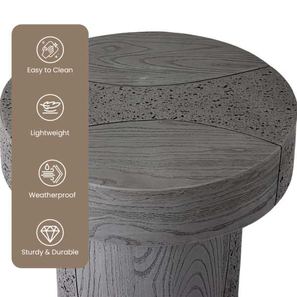Modern Sculptural Mgo Outdoor Side Table, Grey Faux Wood And Stone Cylinder Nesting Table Set, Weather-Proof Concrete Garden Stool for Patio Living Room