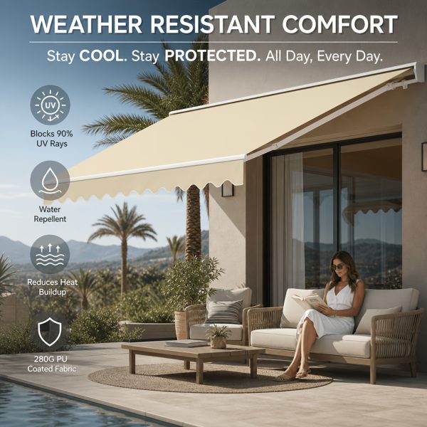 product-fancy-60b8c7c5-0c95-451f-8475-6e3cc5b12f43 12x10ft Heavy-Duty Manual Retractable Awning with Wall Mount - Outdoor Patio Canopy, Beige Suitable for Balcony, Deck, Poolside Shade, Fabric & Frame, Installation
