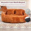 Oval Padded 2-Seat Beanbag Chairs, Upholstered Bean Bag Couch with 2 Pillows And Wrap-Around Backrest, Gaming Loveseat Sofa, Chenille Fabric Lazy Floor Beanbag Chair