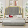 product-fancy-61065457-7313-4b8d-860f-b733d82d4a38 LUXOAK Modern Upholstered Bed Frame with 65" Headboard, Golden Plating Trim, Platform Design - No Box Spring Needed