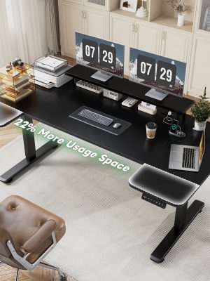 71×36 Standing Desk Electric Adjustable Height Desks, Home Office Desks With Cable Management, Monitor Stand, 2 Hooks, 5 Power Outlets, 3 Memory Adjustable Height Computer Desk