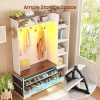 product-fancy-6130f2f2-3056-423d-96d0-28a1eb55682b Farmhouse Entryway Organizer with Bench & Shoe Cabinet - 7 Shelves, 10 Hooks, LED Lighting, USB-Powered, White Engineered Wood Storage for Hallway, Living Room, Bedroom - Easy Assembly, No Tools Needed, Entryway Storage, Rustic Charm, Durable Construction, Home Organization, Minimalist Design, Sturdy Construction, Home Decorators