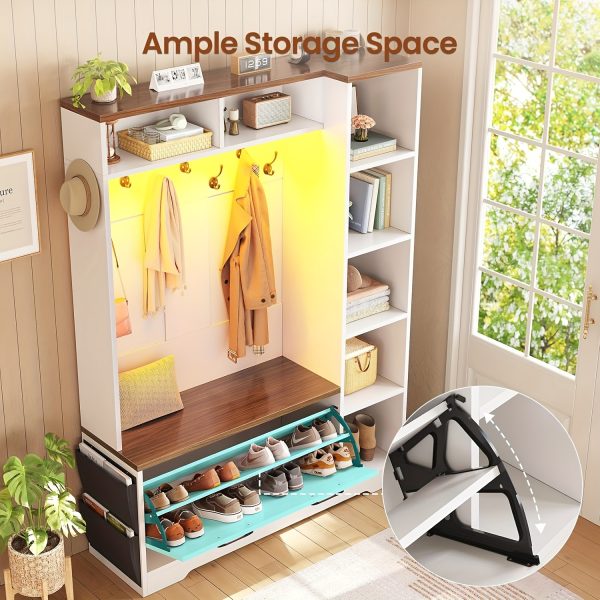 product-fancy-6130f2f2-3056-423d-96d0-28a1eb55682b Farmhouse Entryway Organizer with Bench & Shoe Cabinet - 7 Shelves, 10 Hooks, LED Lighting, USB-Powered, White Engineered Wood Storage for Hallway, Living Room, Bedroom - Easy Assembly, No Tools Needed, Entryway Storage, Rustic Charm, Durable Construction, Home Organization, Minimalist Design, Sturdy Construction, Home Decorators