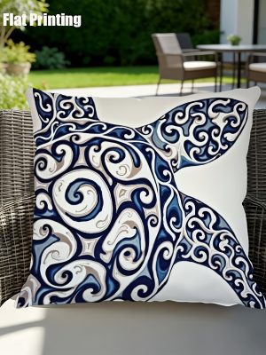 1pc Turtle Print Cushion Cover Suitable for Outdoor Indoor Use, 18x18 Inch Square Pillow Case with Zipper Closure, Blue White Gray Marine-Themed Decorative Cover for Garden Sofa Bed, Machine Washable Turtle Shell, 2D Flat