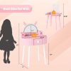product-fancy-61c55a8e-1738-43fa-94e3-31ff192be0af JOYMOR Kids Vanity Set with LED Lights, Girls Vanity Set, with Touch Screen, 3 Colors Adjustment, Solid Wood Leg, Large Drawer, 2 Storage Boxes, Kids Vanity Table and Chair Set, Birthday/Festival Gift for Girls, Animal Style
