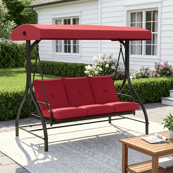 product-fancy-61dd7a0b-354a-4299-924e-29bbb7c45772 3-Seat Outdoor Porch Swing with Stand, Convertible Porch Swing Bed with Adjustable Canopy for Adults, Patio Swing Chair with Thickened Cushions for Yard Garden Deck 750LBS
