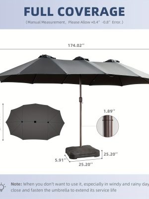 15ft Double Sided Patio Umbrella With 36 Solar LED Lights, 8Hr Auto-Illumination, Commercial-Grade Wind-Resistant Steel Frame & Premium Polyester Fabric, Outdoor Oversized Market Table Umbrella - 12 Heavy Duty Ribs (Base Included)
