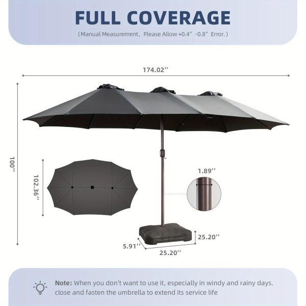 product-fancy-61ede36d-fd0b-48b8-ac9a-25d972951c3b 15ft Double Sided Patio Umbrella With 36 Solar LED Lights, 8Hr Auto-Illumination, Commercial-Grade Wind-Resistant Steel Frame & Premium Polyester Fabric, Outdoor Oversized Market Table Umbrella - 12 Heavy Duty Ribs (Base Included)