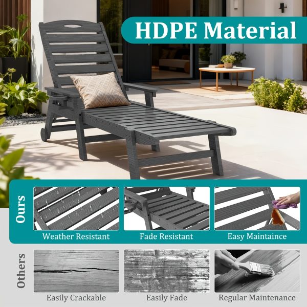 product-fancy-6206433c-c778-46c8-9024-3b7919ec21d5 2pcs HDPE Wood Grain Outdoor Chaise Lounge Chairs, 78" All-Weather Patio Poolside Loungers with Wheels & Cup Holders, 5-Position Adjustable Recliners for Backyard & Summer Relaxation