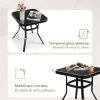 [Outdoor Rocking Chairs] 3pcs Outdoor Rocking Chairs Bistro Set, Black Iron Patio Furniture With Red Thickened Cushion & Glass-Top Coffee Table