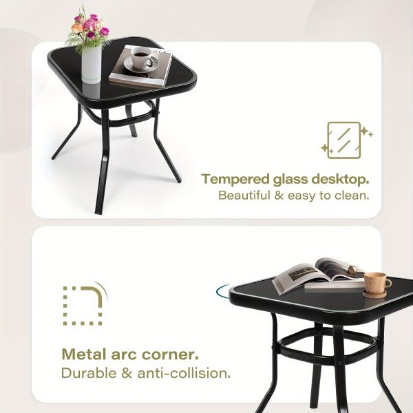 [Outdoor Rocking Chairs] 3pcs Outdoor Rocking Chairs Bistro Set, Black Iron Patio Furniture With Red Thickened Cushion & Glass-Top Coffee Table