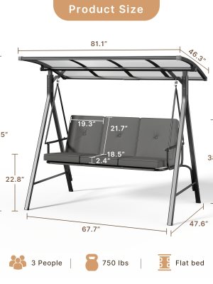 3-Seat Porch Swing Chair with Stand - Convertible to Adult Swing Bed, Adjustable UV-Protected Canopy & Thick Cushion, 750lbs, Flat Bed (Red/Blue/Dark Gray) for Porch, Backyard, Garden & Balcony