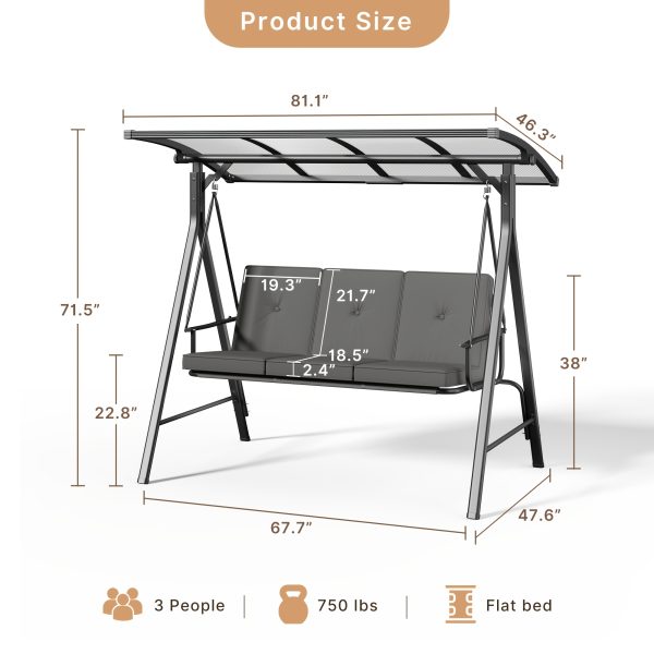 product-fancy-62186e0e-eff3-49d4-a3f4-25a711bec7df 3-Seat Porch Swing Chair with Stand - Convertible to Adult Swing Bed, Adjustable UV-Protected Canopy & Thick Cushion, 750lbs, Flat Bed (Red/Blue/Dark Gray) for Porch, Backyard, Garden & Balcony