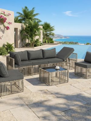 [All-Weather Wicker Set] Outdoor Patio Furniture Sets, All-Weather Wicker Patio Furniture Set with Multi-Functional Corner Sofa And Cushions, Coffee Table, Rattan Outdoor Sectional Conversation Sofa Set for Porch, Balcony, Backyard, Garden