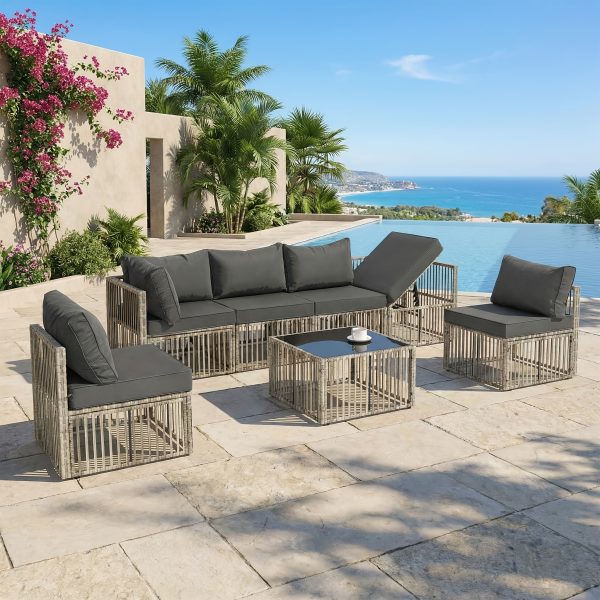 [All-Weather Wicker Set] Outdoor Patio Furniture Sets, All-Weather Wicker Patio Furniture Set with Multi-Functional Corner Sofa And Cushions, Coffee Table, Rattan Outdoor Sectional Conversation Sofa Set for Porch, Balcony, Backyard, Garden