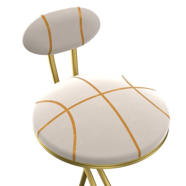 product-fancy-6268db09-ffba-4dfa-b284-4cb70f8f1c98 Pair of Contemporary Velvet Bar Stools with Counter Height, Featuring a Golden Metal Frame And S-Shaped Stripe Backrest, Upholstered Round Chairs Inspired by Basketball And Soccer, Complete with Footrest for Dining Areas, Kitchens, And Bars