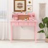product-fancy-626f3ccf-6cab-4969-8389-ab017cd2fe05 Modern 40-Inch Pink Writing Desk Featuring a Hutch And Five Drawers, Ideal for a for home Office Or As a Compact Vanity in The Bedroom