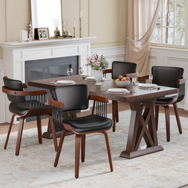 product-fancy-6276b9c9-b938-4d01-b10a-9c2717319b8a Two Ergonomic Wooden Dining Chairs, Curved Bentwood Backrest And Seat, High-Density Foam Cushion, Modern Semi-Armrest Kitchen Chair