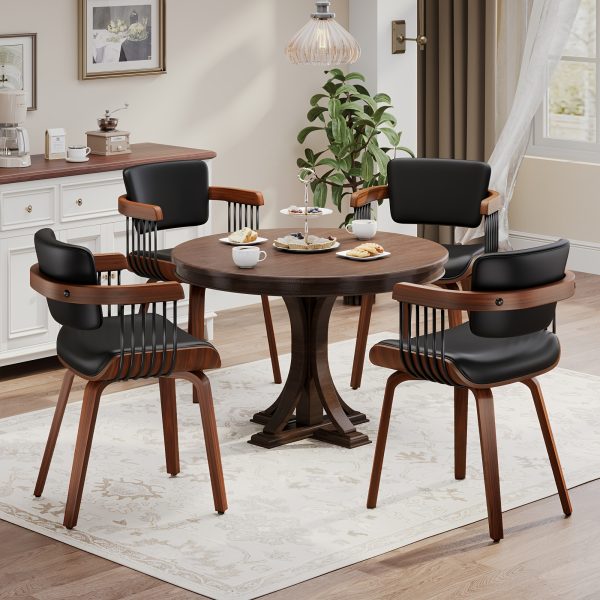 product-fancy-6288b3c7-b3b3-40bd-87d8-8e0935377714 Two Ergonomic Wooden Dining Chairs, Curved Bentwood Backrest And Seat, High-Density Foam Cushion, Modern Semi-Armrest Kitchen Chair