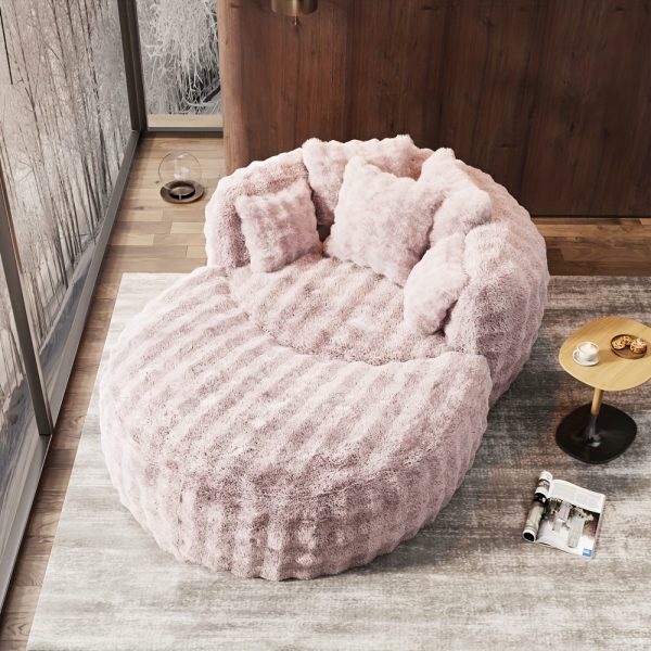product-fancy-62b235e3-f4ee-44f5-bbd2-44874eb707a5 Oversized Chaise Lounge Chair Indoor with Ottoman 55" W X 75" L Round Reading Chair Plush Faux Fur Corduroy Cloud Circle Boneless Chair with 5 Pillows for Living Room