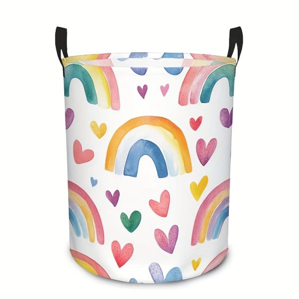 product-fancy-62c35fb0-207f-4b51-a6fb-1c4738dcdba0 1pc Rainbow & Hearts Design S Laundry Basket - with Sturdy Handles, Country Style Organizer for Bedroom, Bathroom, Laundry Room Accessories, Bedroom Organizer