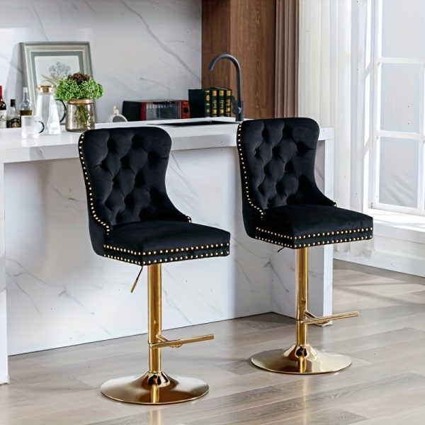 product-fancy-633717c9-7f25-4ae6-afd9-21ed0caf2e58 Thick Golden Swivel Velvet Bar Stools Adjust Seat Height From 27-35 Inches, Modern Upholstered Bar Stools with Comfortable Tufted Backs for Home Bars And Kitchen Islands (Set Of Two)