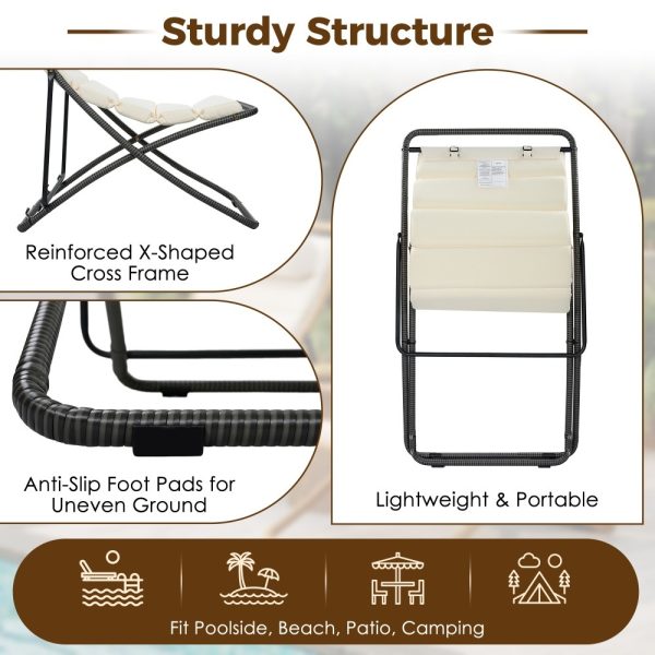 [Outdoor Folding Chair] TREXM 2pcs Outdoor Folding Chair, Rattan-Wrapped Patio Chair with Adjustable Backrest, Thick Cushion, and Detachable Headrest, for the Poolside, Beach, Backyard, Decck, and Camping