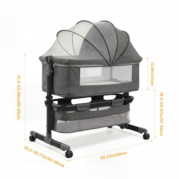product-fancy-633a5526-580a-4bcc-9009-55ccfb5b52ab 3in 1 Baby Crib, Baby Bassinet Bedside, Bedside Crib for Baby, Adjustable Baby Bassinet with Wheels, Storage Basket, Mattress, Easy Assemble & Folding Portable Baby Cradle (Grey), Wt: 18.3 Lbs, Age: 6m+, Max Cap: 55 Lbs