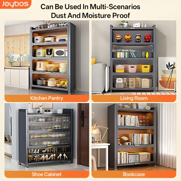 product-fancy-633f99ed-524c-47ab-83fc-25278d74d044 Heavy-Duty Metal Kitchen Cabinet with Transparent Acrylic Doors - Extra Tall Storage Shelf, Large Pantry Organizer for Kitchen, Living Room, Dining - Easy Assembly, No Power Needed (Grey, 57.1"H x 31.5"W x 12.6"D) - Ideal for Small Spaces