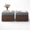 product-fancy-63487438-8a70-43d7-bc19-0b047c237c21 2pcs Large Square Outdoor Wicker Ottoman Set with Thick Cushions - All-Weather PE Rattan Suitable for Garden, Poolside, Patio Furniture, Grey/White Cushioned Stool, Footrest for /Outdoor Use, Assembly & Low Maintenance