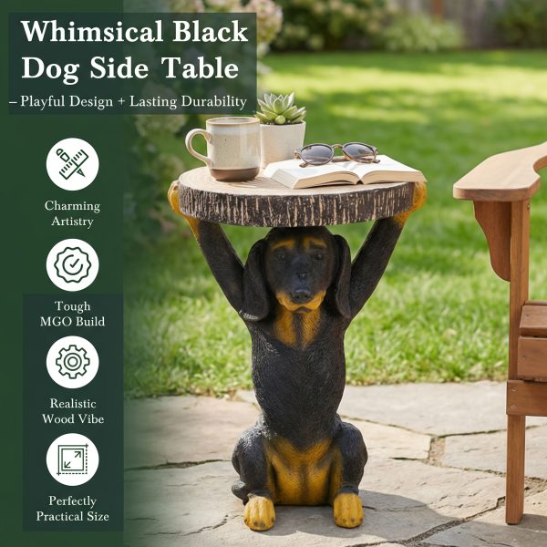 product-fancy-634e9022-95d2-4075-a4d3-3527bcf980a4 22.17"H Black Dog Side Table Pedestal End Table Stool, MGO Dog Statue Hand Painted Sculpture for Home, Office, Living Room & Outdoor Decor