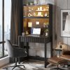 product-fancy-6359e88b-a15c-4ce9-b76d-ce22126f2b6b HWB Modern Computer Desk with Pegboard, 64" Home Office Desk with LED Lights & Charging Station, Small Study Desk with Hutch And Storage Shelves for Bedroom