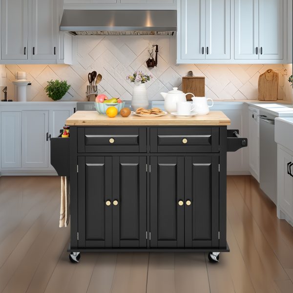 product-fancy-63610ad0-3fc4-414f-bad4-2985503cfb74 Rolling Kitchen Island with Drop Leaf, Thicken Rubberwood Top, Spice Rack, Towel Rack, Drawer, 43.3" Portable Mobile Kitchen Island Carts Table, Storage Cabinet, Both Wheels And Feet