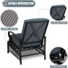 Patio Adjustable Lounge Chair, Waterproof Metal Chaise Longue With Blue Cushions, Perfect For Porch, Backyard, Pool Or Garden
