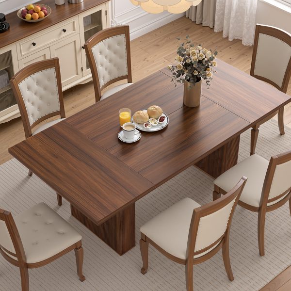 product-fancy-63a36ce1-d283-4c59-93d8-23d4e65a5a41 78" Rectangular Dining Table for 6-8 People, Large Modern Kitchen Table with Grooved Wood-Strip Base, Suitabel for Home, Dining Room, Living Room, Farmhouse, Family Gathering.