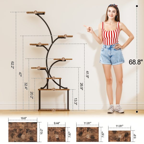 product-fancy-63ad5179-2071-4b49-9a8b-e0862637497a CODACE 1pc Bookcase with LED Lights, 8-tier Corner Display Stand, 62" Multi-functional Metal Display Shelf for Plants, Handicraft, Tree-shaped Plant Shelf for Living Room, Study, Bedroom, Balcony, Entrance, Home Decor, Good Gift Choice Easter's Gift