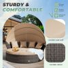 [Round Daybed With Canopy] Outdoor Patio Round Daybed With Retractable Canopy, Clamshell Sectional Seating Wicker Furniture With Washable Cushions For Backyard, Lawn, Poolside, Garden, And Outdoor Living Spaces, Brown