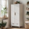 product-fancy-642446bf-4153-4217-a80c-4eb6b086e8db Bonnlo Fluted Wardrobe Armoire - Freestanding Wood & MDF Cabinet with Hanging Rack, Shelves & Drawers, Pre-Assembled Bedroom Closet Suitable for Apartments, Dorms, Small Spaces