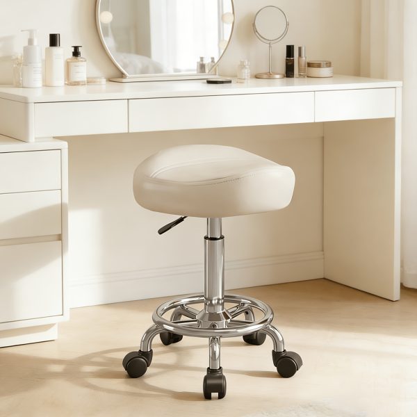 Adjustable Rolling Saddle Stool for Salons And Spas - Oval Beauty Chair on Wheels for Hair Stylists And Nail Technicians, Ideal for Salon Furniture, Spa Seating, And Comfortable Mobile Seating with Back Support