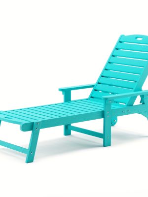 Chaise Lounge Chair Outdoor, HDPS Material, Outdoor Pool Lounge Chairs with 5-Position Backrest, Patio Lounge Chair with Wheels for Outside, Poolside, Beach