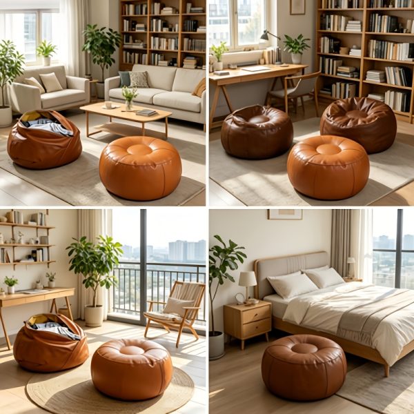 product-fancy-64443ec2-547c-48ac-9d1f-1335a83a7e59 2-pack of Storage Beanbag Chair Covers - Pumpkin Oval Shape, Suitable for Storing Clothes. It Has Storage Function and Is Suitable for Outdoor Use. It Is Comfortable and Soft, Made of Thickened Faux Leather (filling Not Included).