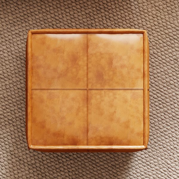 Leather Ottoman, Handmade Stuffed Square Ottoman, Genuine Leather Pouf, Foot Rest Pouf, Comfortable Soft Seating for Living Room& Bedroom(Brown, Black, Grey, Square)