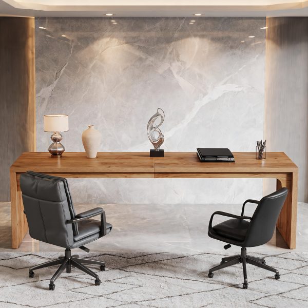 product-fancy-645d187f-1bc9-473a-aa09-31d03ba1f3e5 Wooden Extra Long Desk Double Desk Workstation, 78.7 Inches Long Computer Desk, 2 Person Desk for Home Office, Large Writing Desk for 2 People, Ladder Racks, Storage And Organization