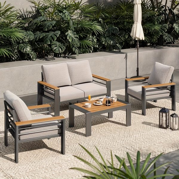 product-fancy-6475bcce-cbc4-40a7-a4fe-5a255257603f Aluminum Outdoor Patio Furniture Set with Upgraded Cushions And Armrests, Perfect for Backyard, Garden And Poolside Relaxation