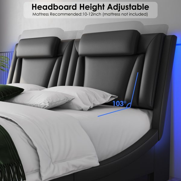product-fancy-6481dbe9-43fc-473a-aaf0-98adaacd276b Upholstered Bed Frame Available in Full, Queen, And King Sizes Featuring an Adjustable Headboard, a Wavy Design, a Removable Backrest, And Solid Wooden Slats for Support, Eliminating The Need for a Box Spring, Offered in Faux Leather in White