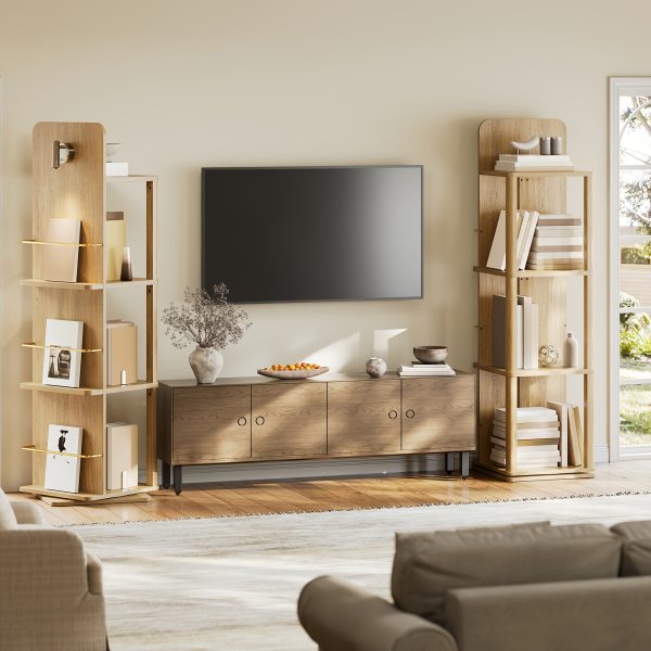 product-fancy-6495d194-7901-45b7-baaf-900049682a17 4-Tier Rotating Bookshelf Tower with 360° Spinning Shelves - Natural Oak Wood Freestanding Bookcase Suitable for Small Spaces, Space-Saving Rolling Shelf for Home Office, Living Room, Assembly, Modern Square Bookcase for Books & Decor